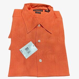 Joseph and Lyman NWT Men's  Sz L Orange Italian Linen Short Sleeve Shirt